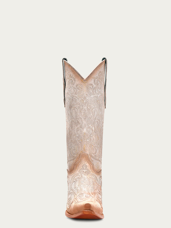 Corral Boots C4143 - WOMEN'S PINK LUMINESCENT EMBROIDERY CRACKLED STRAW SNIP TOE COWBOY BOOT