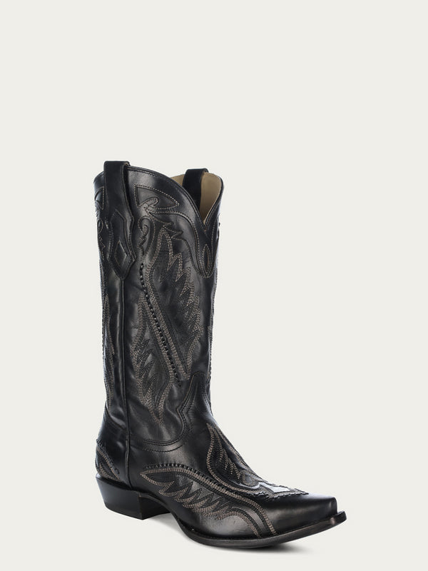 corral boots C4149 - MEN'S WOVEN DETAIL WITH BLUE EMBROIDERY BLACK SNIP TOE COWBOY BOOT