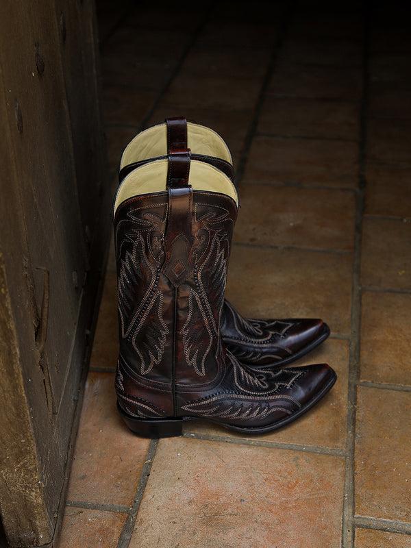 Corral Boots C4150 - MEN'S WOVEN DETAIL WITH EMBROIDERY BROWN SNIP TOE COWBOY BOOT