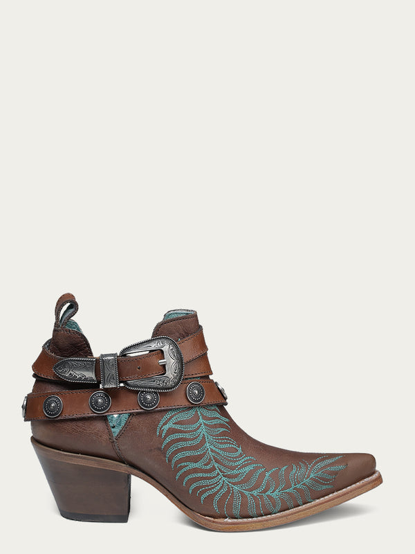 Corral Boots C4194 - WOMEN'S TURQUOISE EMBROIDERY CONCHOS AND HARNESS ANKLE BROWN POINTED TOE COWBOY BOOT