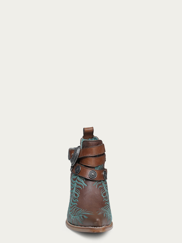 Corral Boots C4194 - WOMEN'S TURQUOISE EMBROIDERY CONCHOS AND HARNESS ANKLE BROWN POINTED TOE COWBOY BOOT