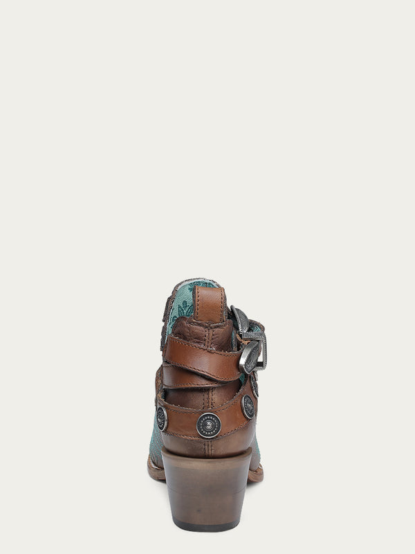 Corral Boots C4194 - WOMEN'S TURQUOISE EMBROIDERY CONCHOS AND HARNESS ANKLE BROWN POINTED TOE COWBOY BOOT