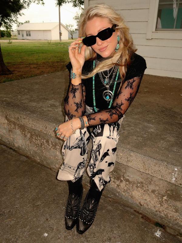 Corral Boots C4220 - WOMEN'S EMBOIDERY OVERLAY AND STUDS BLACK ELASTIC TEXTILE SNIP TOE COWBOY BOOT