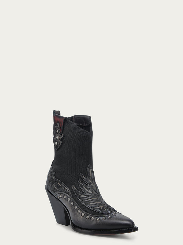corral boots C4220 - WOMEN'S EMBOIDERY OVERLAY AND STUDS BLACK ELASTIC TEXTILE SNIP TOE COWBOY BOOT