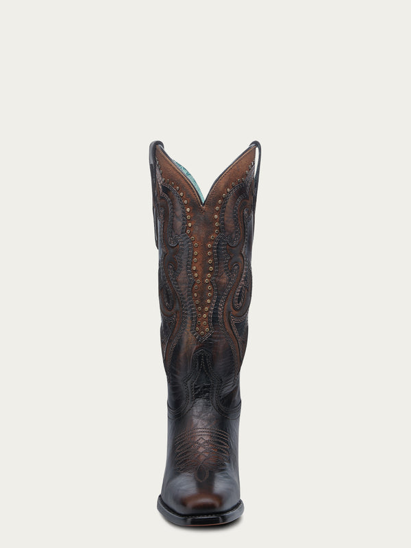 Corral Boots C4232 - WOMEN'S HONEY INLAY EMBROIDERY AND STUDS BLACK NARROW SQUARE TOE COWBOY BOOT