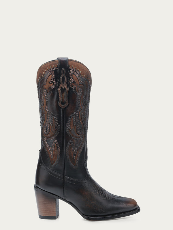 Corral Boots C4232 - WOMEN'S HONEY INLAY EMBROIDERY AND STUDS BLACK NARROW SQUARE TOE COWBOY BOOT