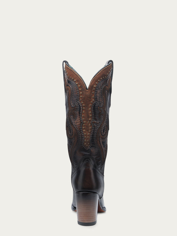 Corral Boots C4232 - WOMEN'S HONEY INLAY EMBROIDERY AND STUDS BLACK NARROW SQUARE TOE COWBOY BOOT