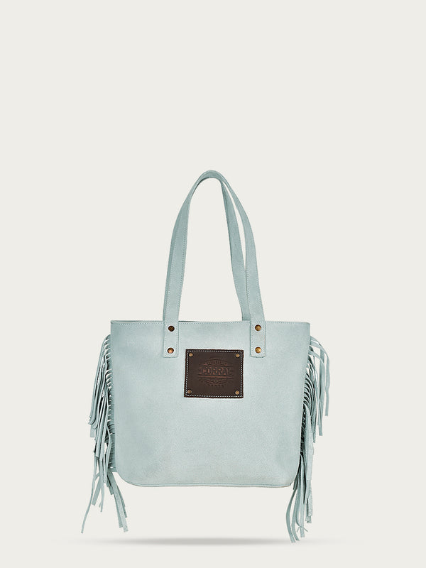 Corral Boots D1306 - WHITE PURSE WITH ZIPPER AND SIDE FRINGE