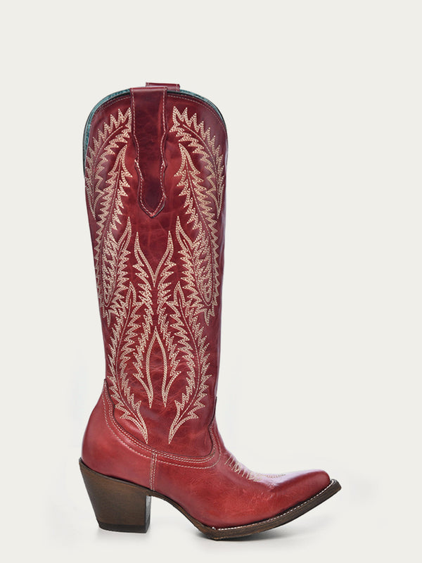 Corral Boots E1318 - WOMEN'S EMBROIDERY RED TALL TOP SNIP TOE COWBOY BOOT