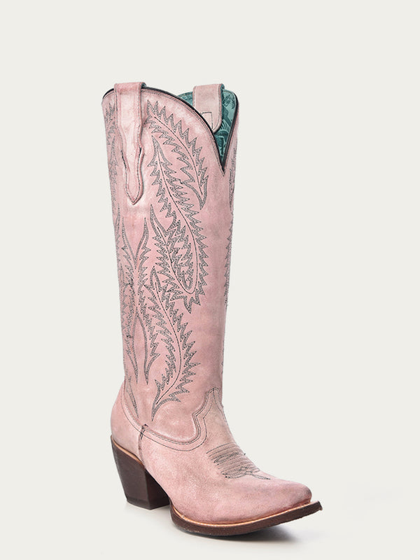 corral boots E1447 - WOMEN'S EMBROIDERY ROSE TALL TOP SNIP TOE COWBOY BOOT