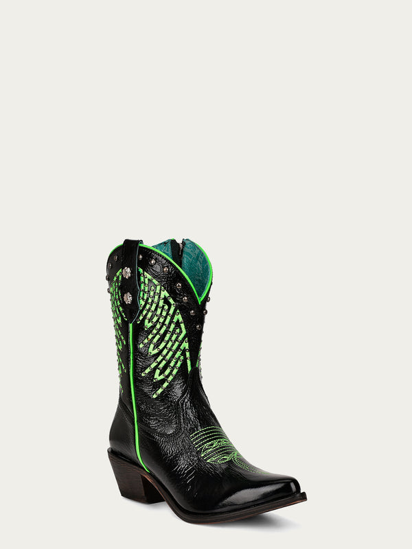 corral boots F1310 - WOMEN'S NEON GREEN FLUORESCENT EMBROIDERY WITH STUDS AND ZIPPER BLACK ANKEL BOOT corral boots F1310 - WOMEN'S NEON GREEN FLUORESCENT EMBROIDERY WITH STUDS AND ZIPPER BLACK ANKEL BOOT