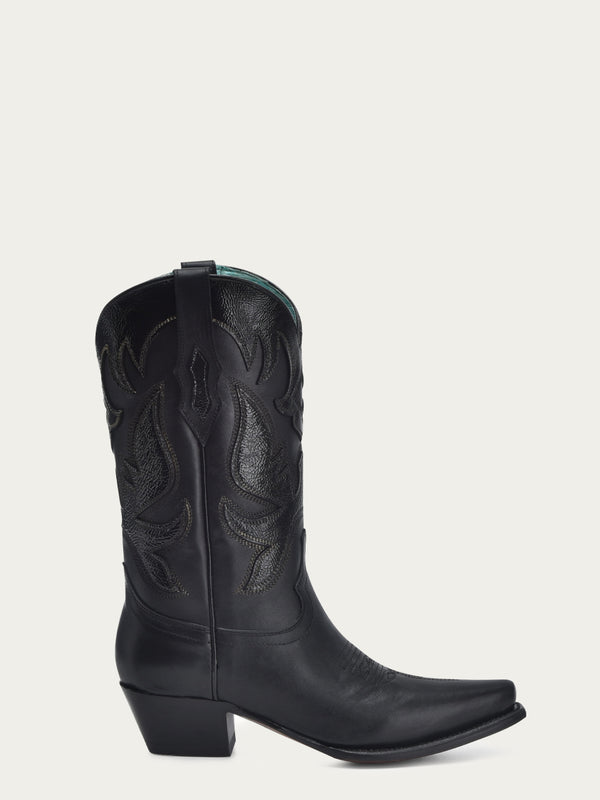 Corral Boots F1382 - WOMEN'S EMBORIDERY AND OVERLAY BLACK SNIP TOE COWBOY BOOT