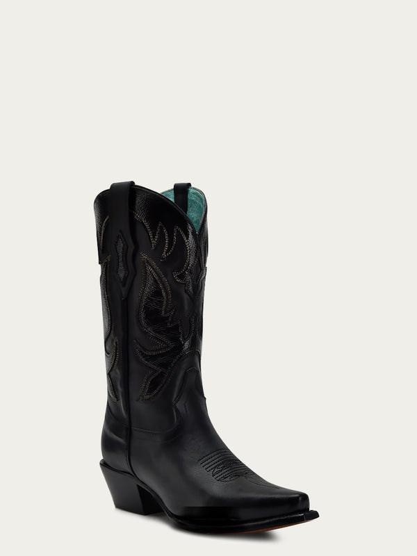 corral boots F1382 - WOMEN'S EMBORIDERY AND OVERLAY BLACK SNIP TOE COWBOY BOOT