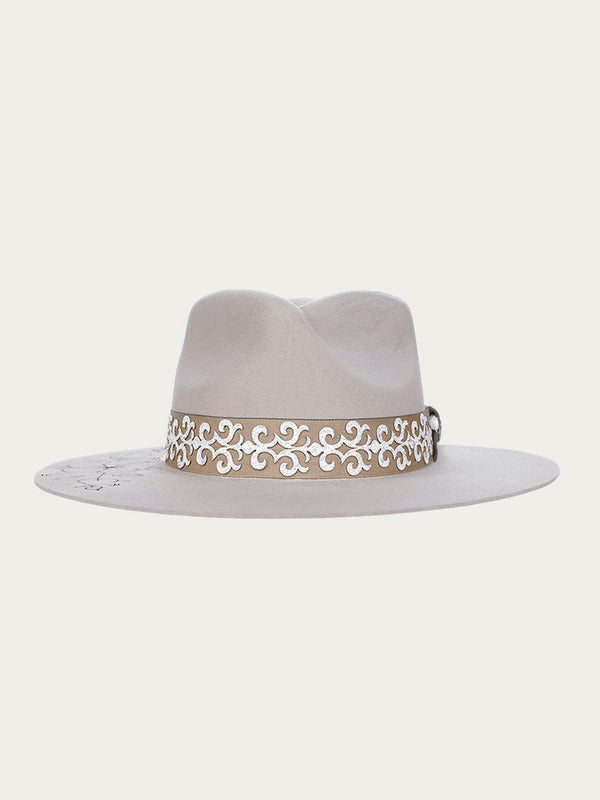 Corral Boots H0005 - TAN COWGIRL HAT WITH BROWN FLORAL EMBROIDERY GLITTERED OVERLAY HATBAND