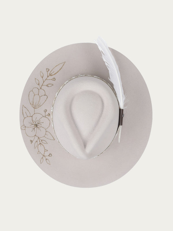 Corral Boots H0005 - TAN COWGIRL HAT WITH BROWN FLORAL EMBROIDERY GLITTERED OVERLAY HATBAND