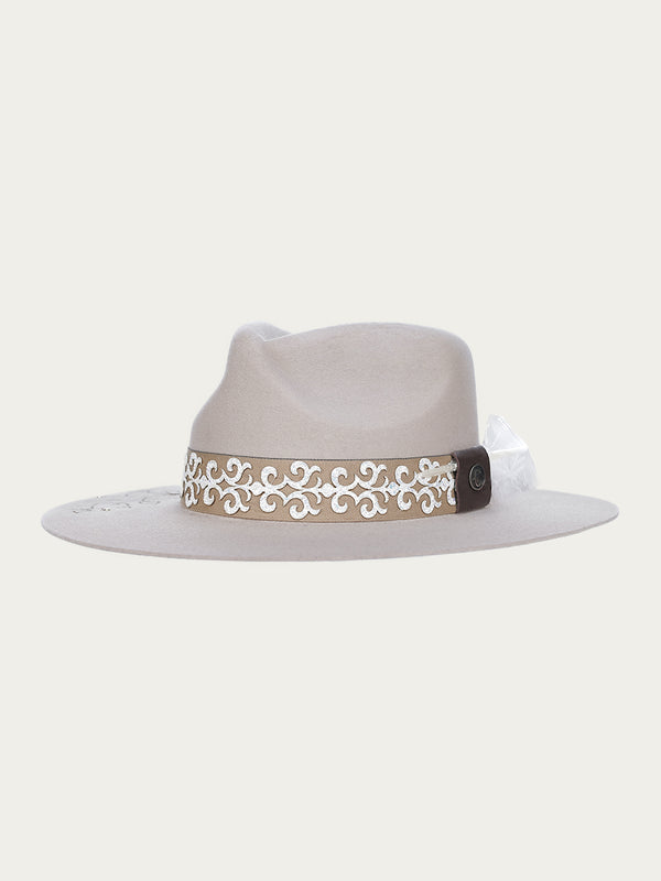 corral boots H0005 - TAN COWGIRL HAT WITH BROWN FLORAL EMBROIDERY GLITTERED OVERLAY HATBAND