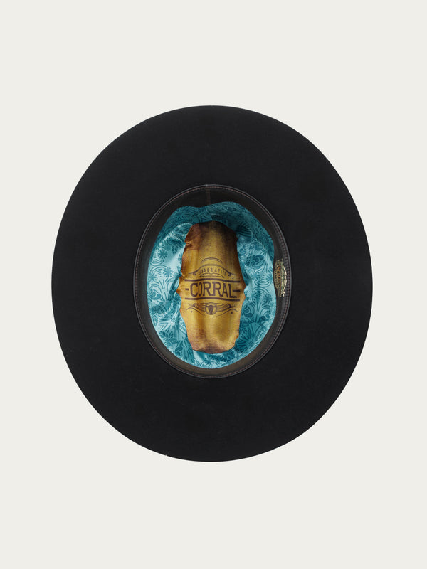 Corral Boots H0008 - BLACK COWGIRL HAT WITH HATBAND AND BLACK FEATHER