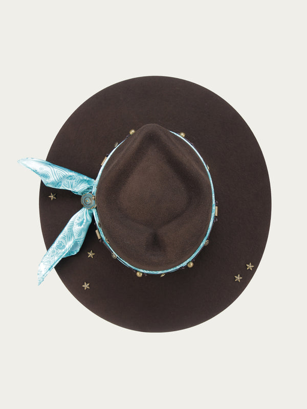 Corral Boots H0013 - DARK BROWN COWGIRL HAT WITH FABRIC HATBAND WITH CONCHOS