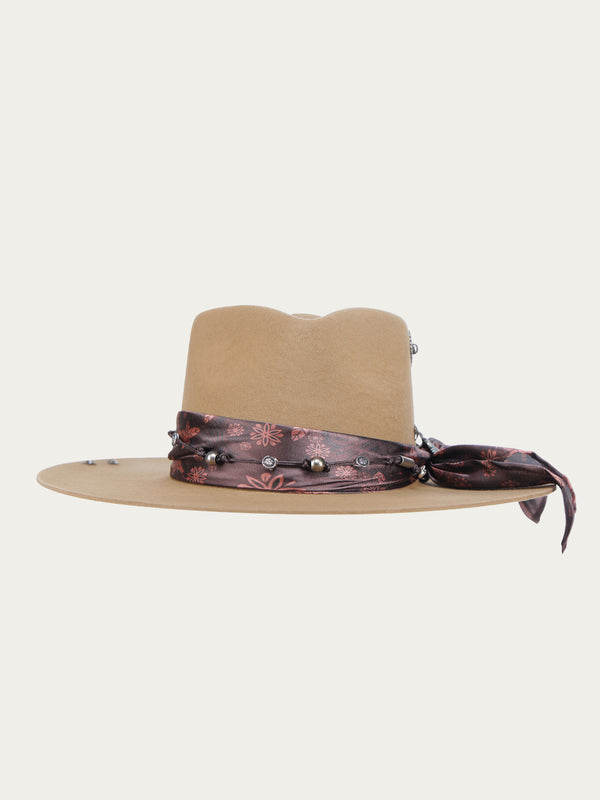 Corral Boots H0014 - SAND COWGIRL HAT WITH FABRIC HATBAND WITH CONCHOS