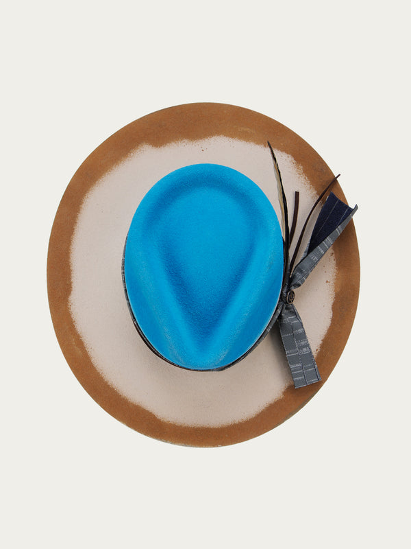 Corral Boots H0015 - MULTI-COLORED COWGIRL HAT WITH FABRIC AND LEATHER HATBAND AND DUO COLORED FEATHER