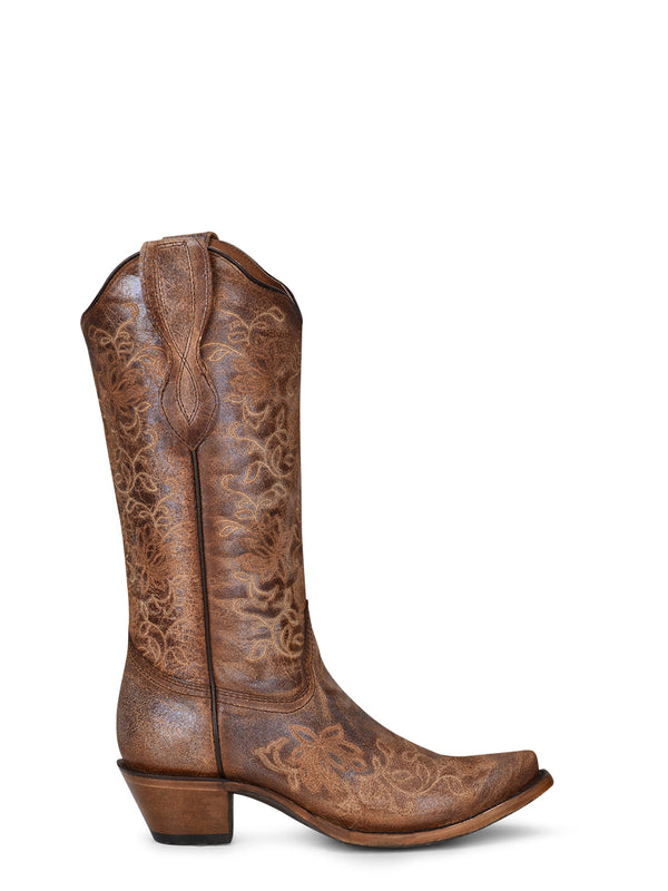 Corral Boots L2038 - WOMEN'S EMBROIDERY BROWN SNIP TOE COWBOY BOOT