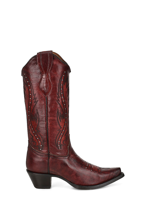 Corral Boots L2067 - WOMEN'S EMBROIDERY AND STUDS WINE SNIP TOE COWBOY BOOT