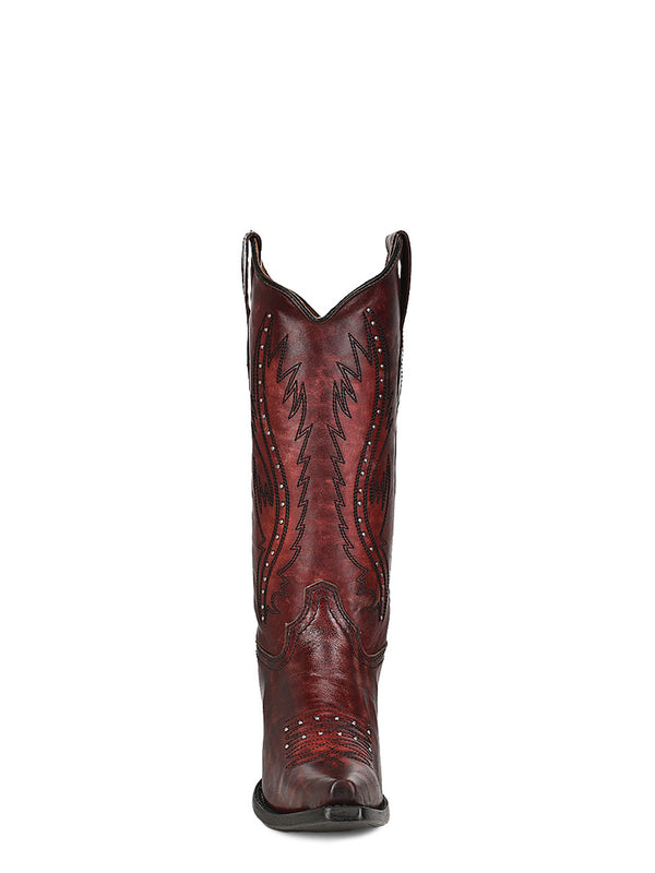 Corral Boots L2067 - WOMEN'S EMBROIDERY AND STUDS WINE SNIP TOE COWBOY BOOT