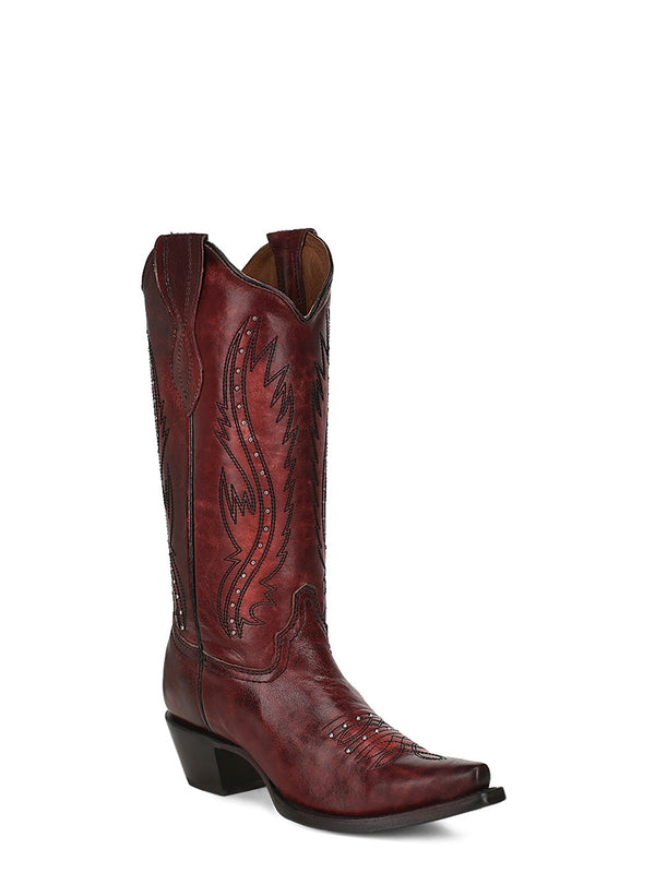 corral boots L2067 - WOMEN'S EMBROIDERY AND STUDS WINE SNIP TOE COWBOY BOOT