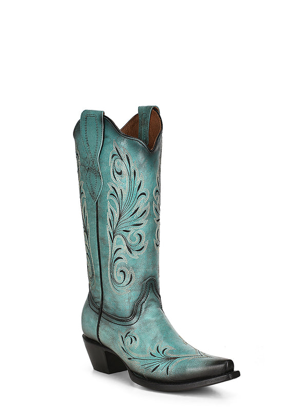 corral boots L2076 - WOMEN'S WHITE AND BLACK EMBROIDERY TURQUOISE SNIP TOE COWBOY BOOT