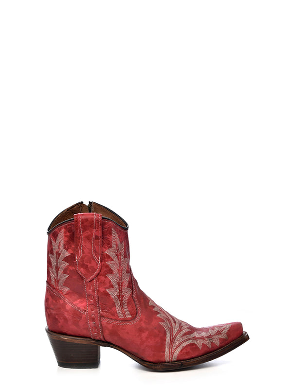 Corral Boots L5704 - WOMEN’S EMBROIDERY AND ZIPPER RED SNIP TOE ANKLE COWBOY BOOT