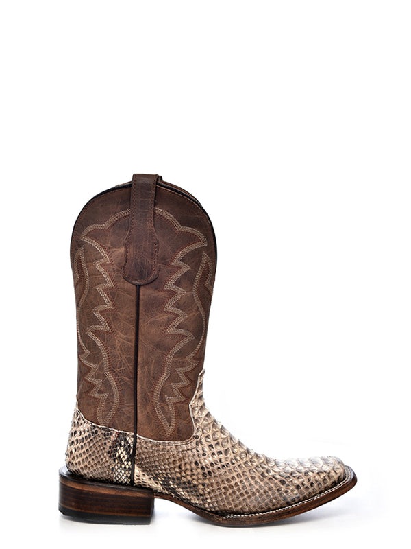 Corral Boots L5740 - MEN'S EMBROIDERY NATURAL PYTHON INSTEP BROWN SQUARE TOE COWBOY BOOT