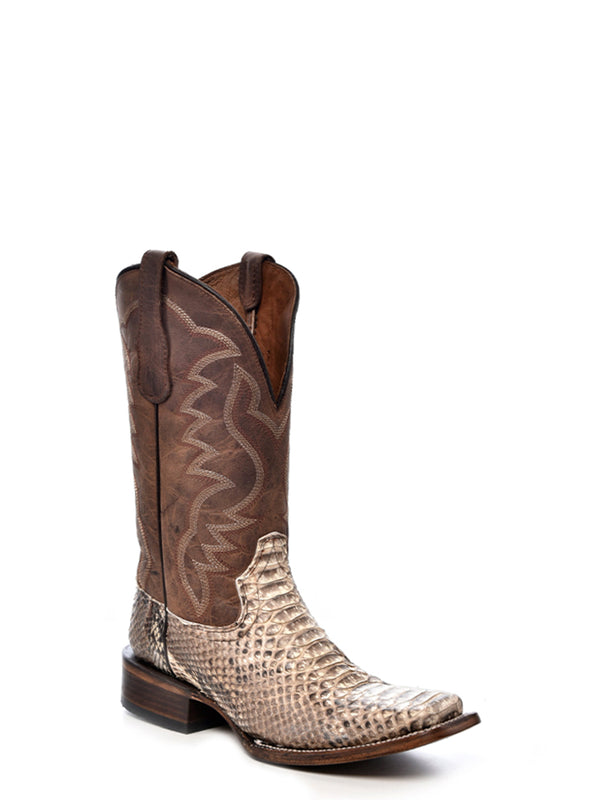 corral boots L5740 - MEN'S EMBROIDERY NATURAL PYTHON INSTEP BROWN SQUARE TOE COWBOY BOOT