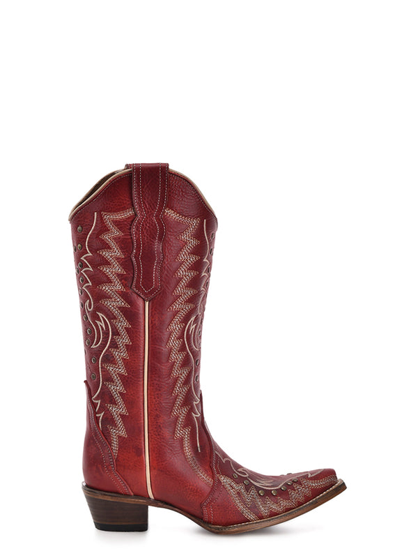 Corral Boots L6117 - WOMEN'S EMBROIDERY AND STUDS RED SNIP TOE COWBOY BOOT