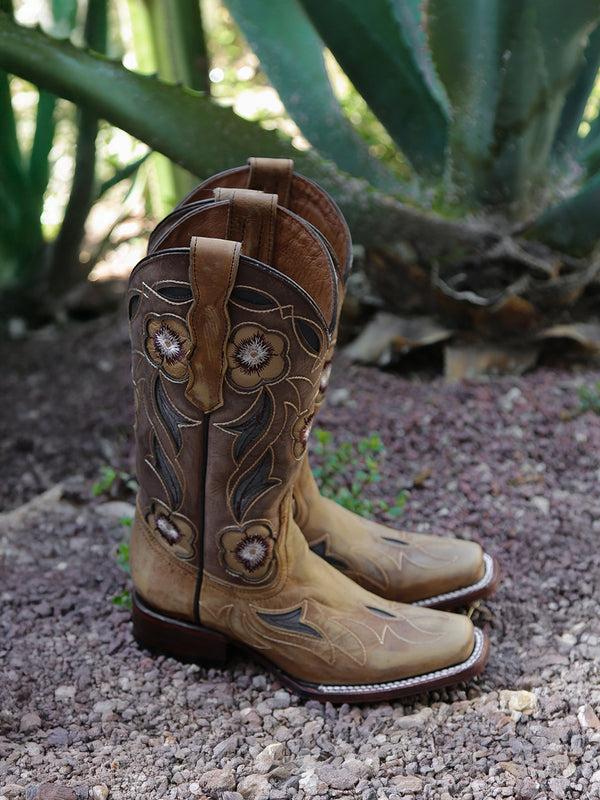 Corral Boots L6236 - WOMEN'S FLORAL SAND EMBROIDERY AND INLAY SQUARE TOE CIRCLE G COWBOY BOOT