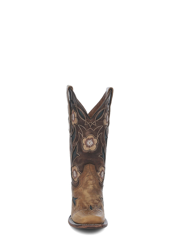 Corral Boots L6236 - WOMEN'S FLORAL SAND EMBROIDERY AND INLAY SQUARE TOE CIRCLE G COWBOY BOOT