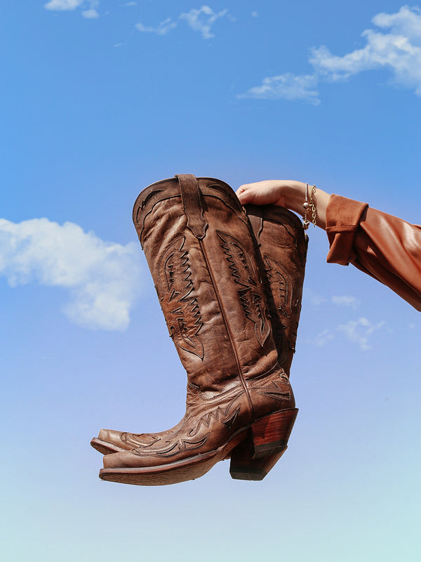 Corral Boots R2295 - WOMEN'S GOAT VINTAGE BROWN EAGLE OVERLAY SNIP TOE COWBOY BOOT