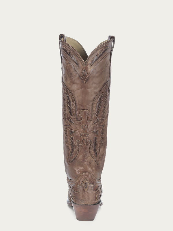 Corral Boots R2295 - WOMEN'S GOAT VINTAGE BROWN EAGLE OVERLAY SNIP TOE COWBOY BOOT