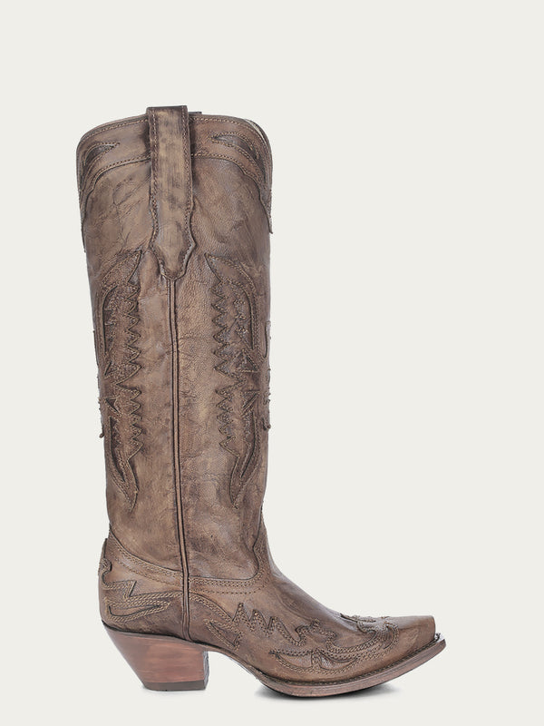 Corral Boots R2295 - WOMEN'S GOAT VINTAGE BROWN EAGLE OVERLAY SNIP TOE COWBOY BOOT