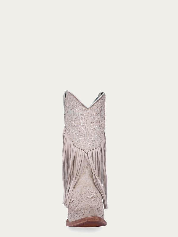 Corral Boots T0149 - TEEN'S GLITTER OVERLAY LAMB FRINGE WHITE SNIP TOE COWBOY BOOT