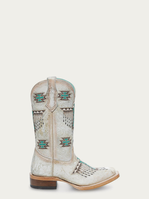 Corral Boots T0223 - TEEN'S WOVEN EAGLE EMBROIDERY SQUARE TOE COWBOY BOOT