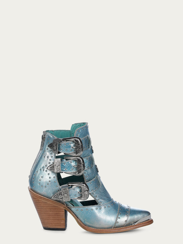 Corral Boots Z2028 - WOMEN'S SKY-BLUE METALIZED STRAPS AND STUDS POINTED TOE SHOE