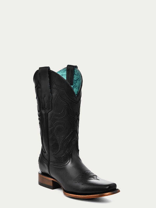 corral boots Z5167 - WOMEN'S BLACK ON BLACK EMBROIDERY SQUARE TOE COWBOY BOOT