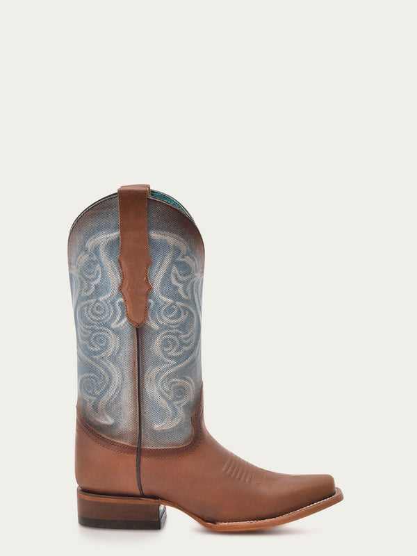 Corral Boots Z5222 - WOMEN'S SADDLE COWHIDE AND DENIM EMBROIDERY SQUARE TOE COWBOY BOOT