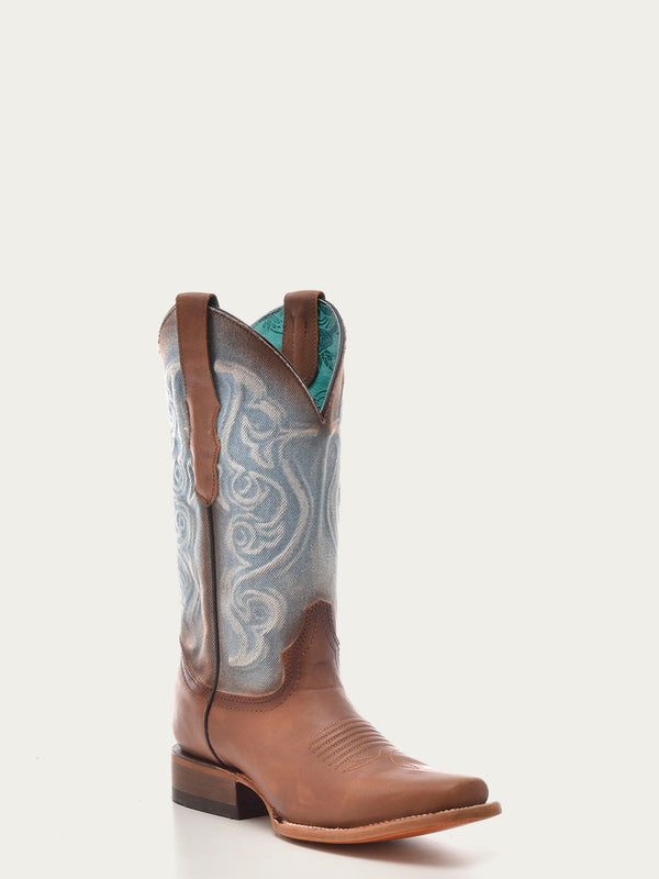 corral boots Z5222 - WOMEN'S SADDLE COWHIDE AND DENIM EMBROIDERY SQUARE TOE COWBOY BOOT