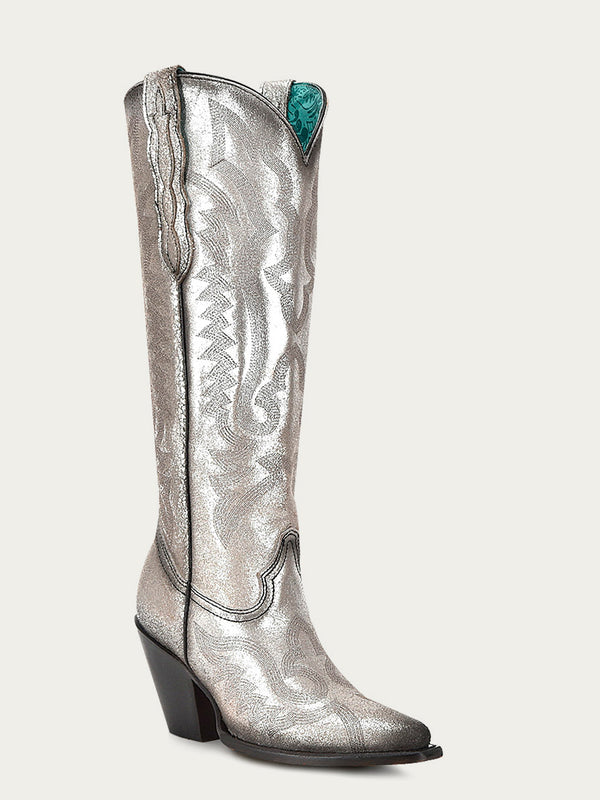 corral boots Z5224 - WOMEN'S EMBROIDERY METALIC SILVER TALL TOP POINTED TOE COWBOY BOOT