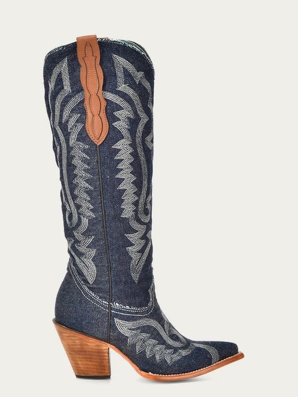 Corral Boots Z5226 - WOMEN'S WHITE EMBROIDERY DENIM TALL TOP POINTED TOE COWBOY BOOT