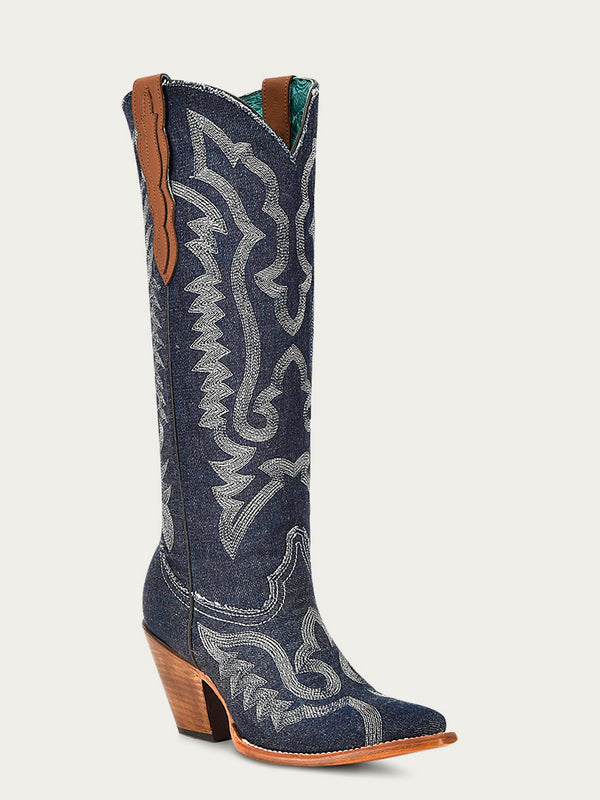 corral boots Z5226 - WOMEN'S WHITE EMBROIDERY DENIM TALL TOP POINTED TOE COWBOY BOOT