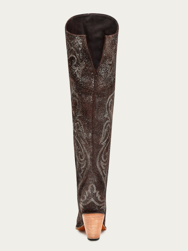 Corral Boots Z5242 - WOMEN'S BROWN-SILVER METALLIZED EMBROIDERY SCRUNCHABLE TALL TOP POINTED TOE COWBOY BOOT