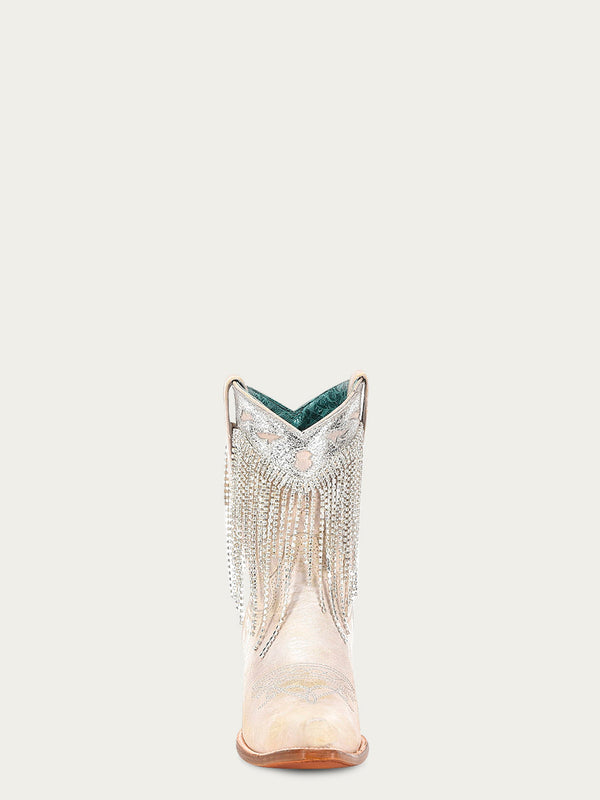 Corral Boots Z5250 - WOMEN'S CRYSTALS FRINGE WHITE AND SILVER SNIP TOE ANKLE BOOT