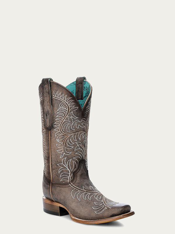 corral boots Z5257 - WOMEN'S WHITE EMBROIDERY TAN SNIP TOE COWBOY BOOT